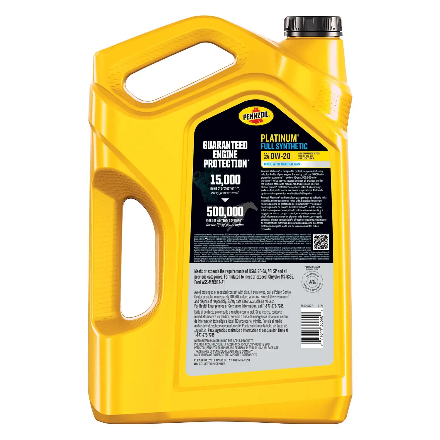Pennzoil Platinum Full Synthetic 0W-20 Motor Oil, 5 Quart - Görsel 2
